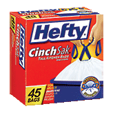 Hefty Odor Block tall kitchen drawstring bags, 13 gallon, scent free Left Picture